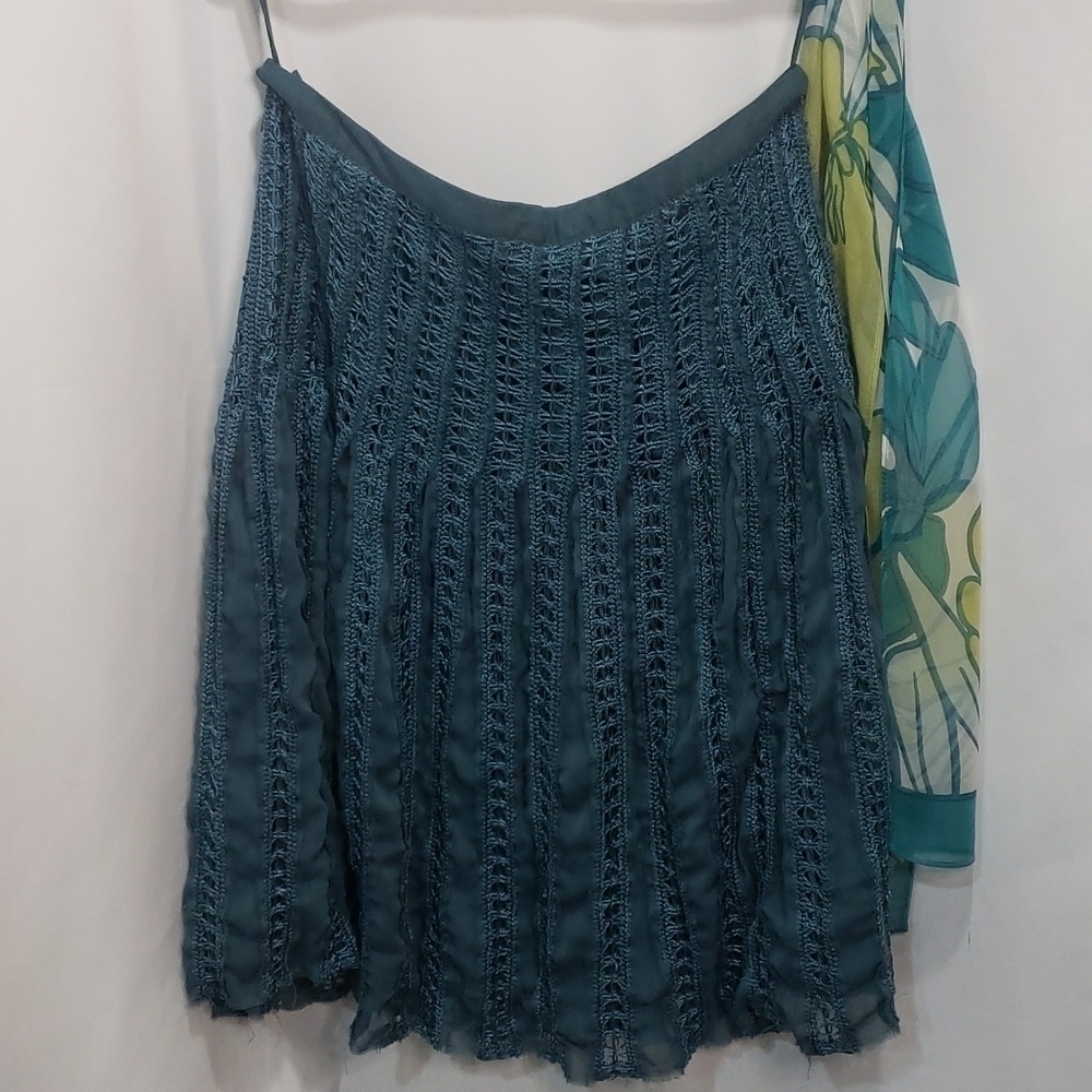 VINTAGE DOKI-GEKI Woven Layered Skirt Dark Teal With 100% Silk Scarf